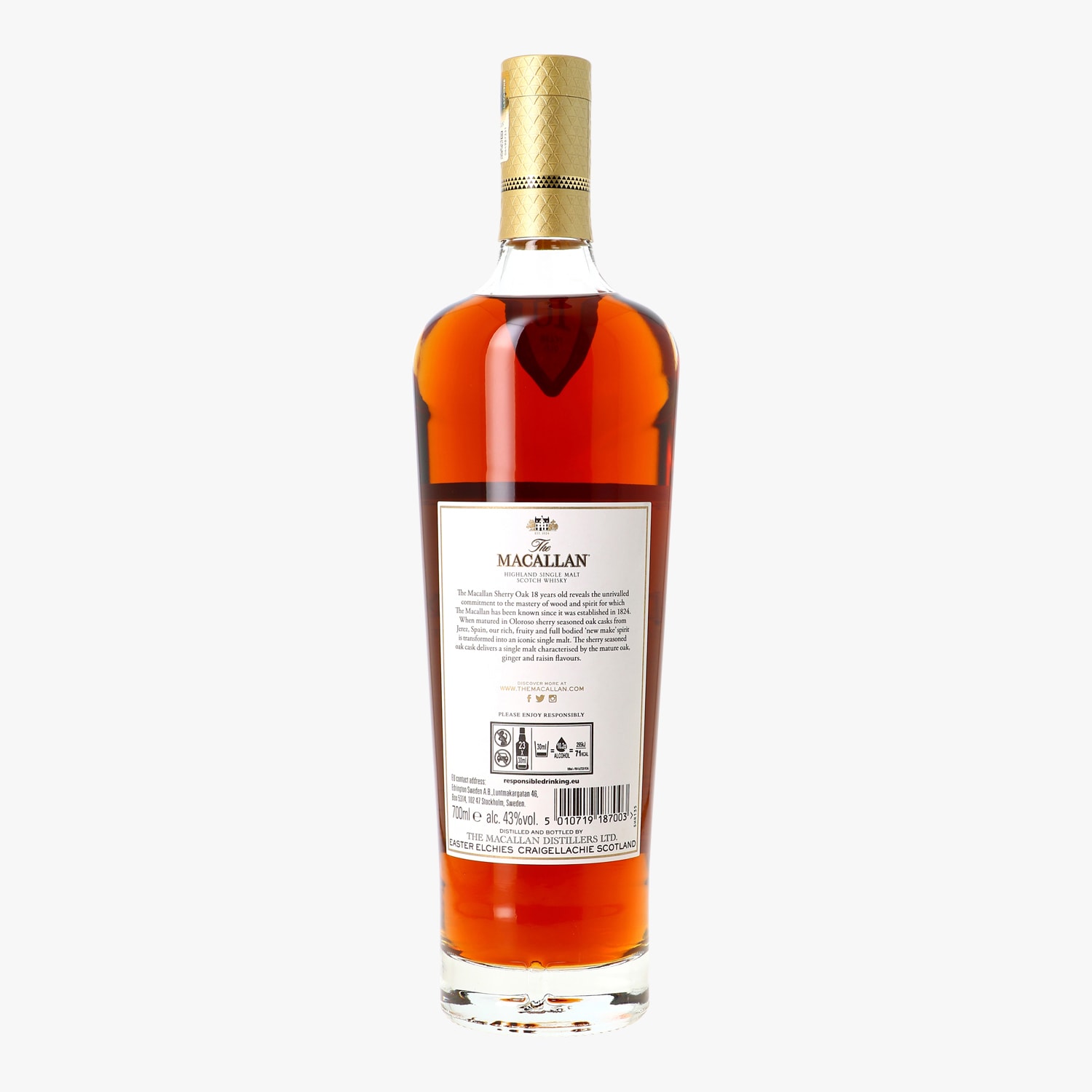 The Macallan, Highland single malt Scotch whisky, Sherry Oak, 18