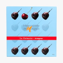 Coffret de 16 bonbons de chocolat aux griottes à l'alcool dans un fondant à l'Armagnac Mademoiselle de Margaux