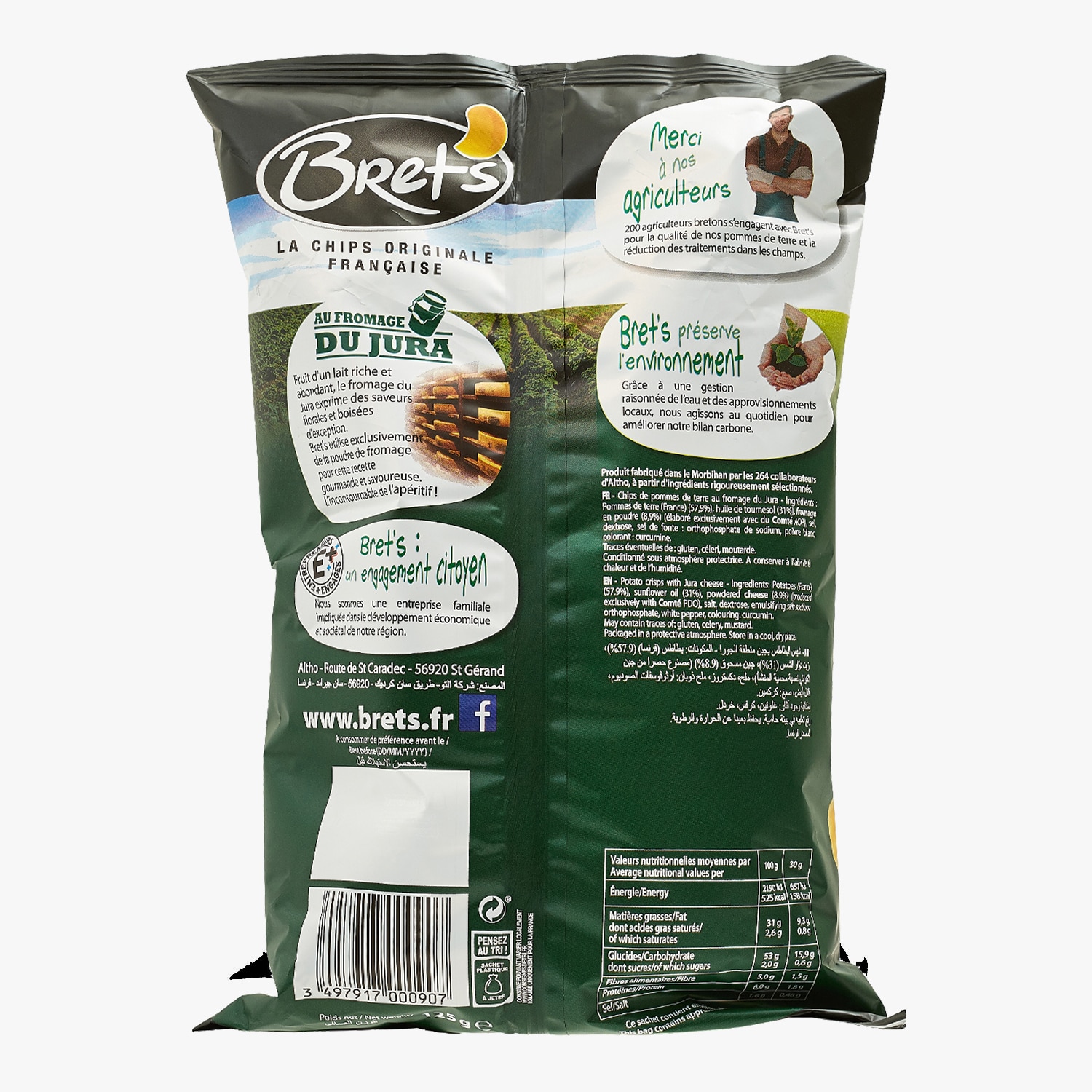 Vente grossiste confiserie CHIPS BRET'S FROMAGE JURA 125 G x10