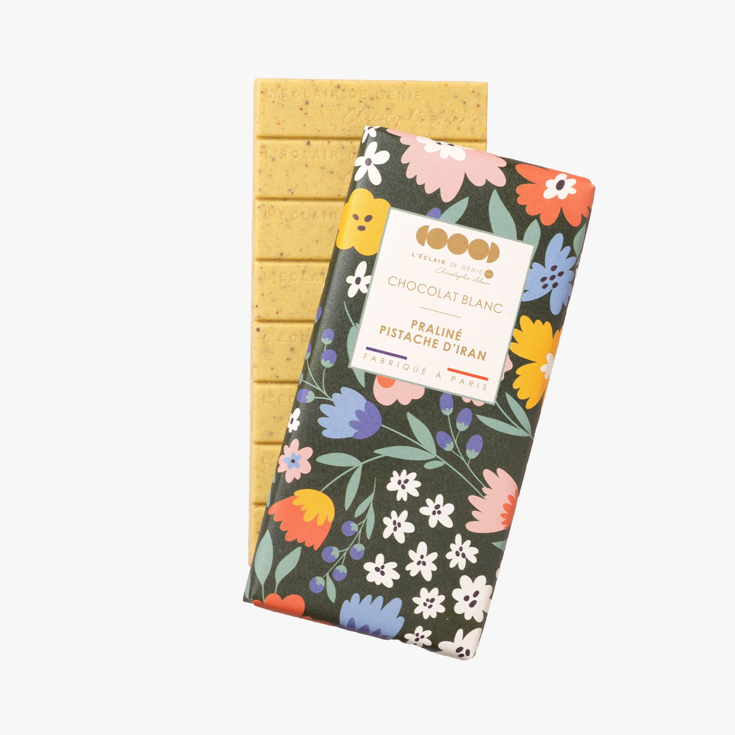 Tablette de chocolat blanc - Praliné de pistaches d'Iran L'Éclair de Génie