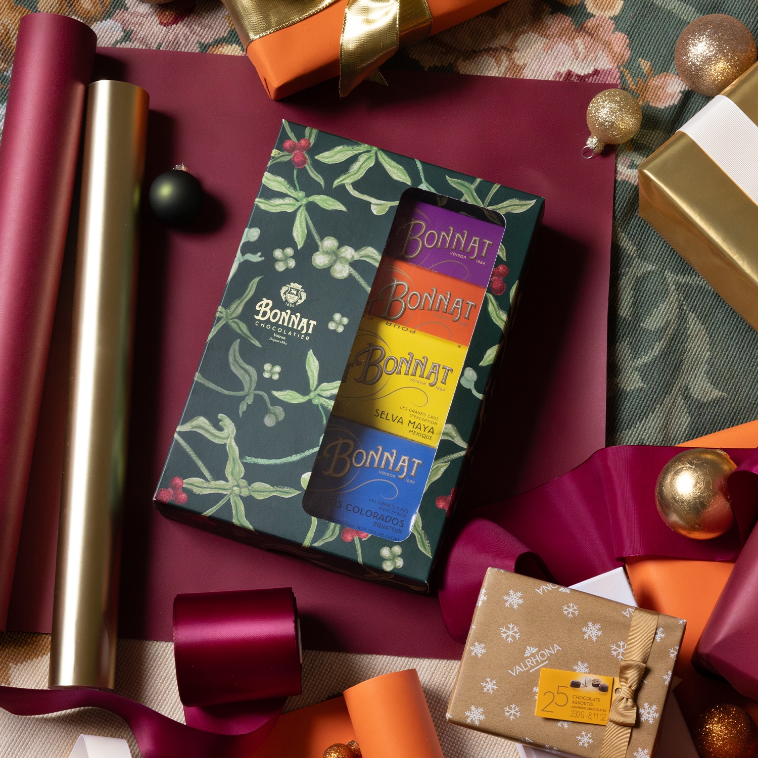 Coffret Noël 5 tablettes chocolat noir Bonnat