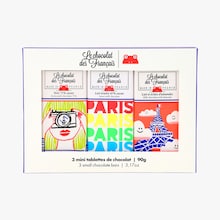 Coffret mini tablettes de chocolat noir, lait tendre et lait et éclats d'amandes Le Chocolat des Français