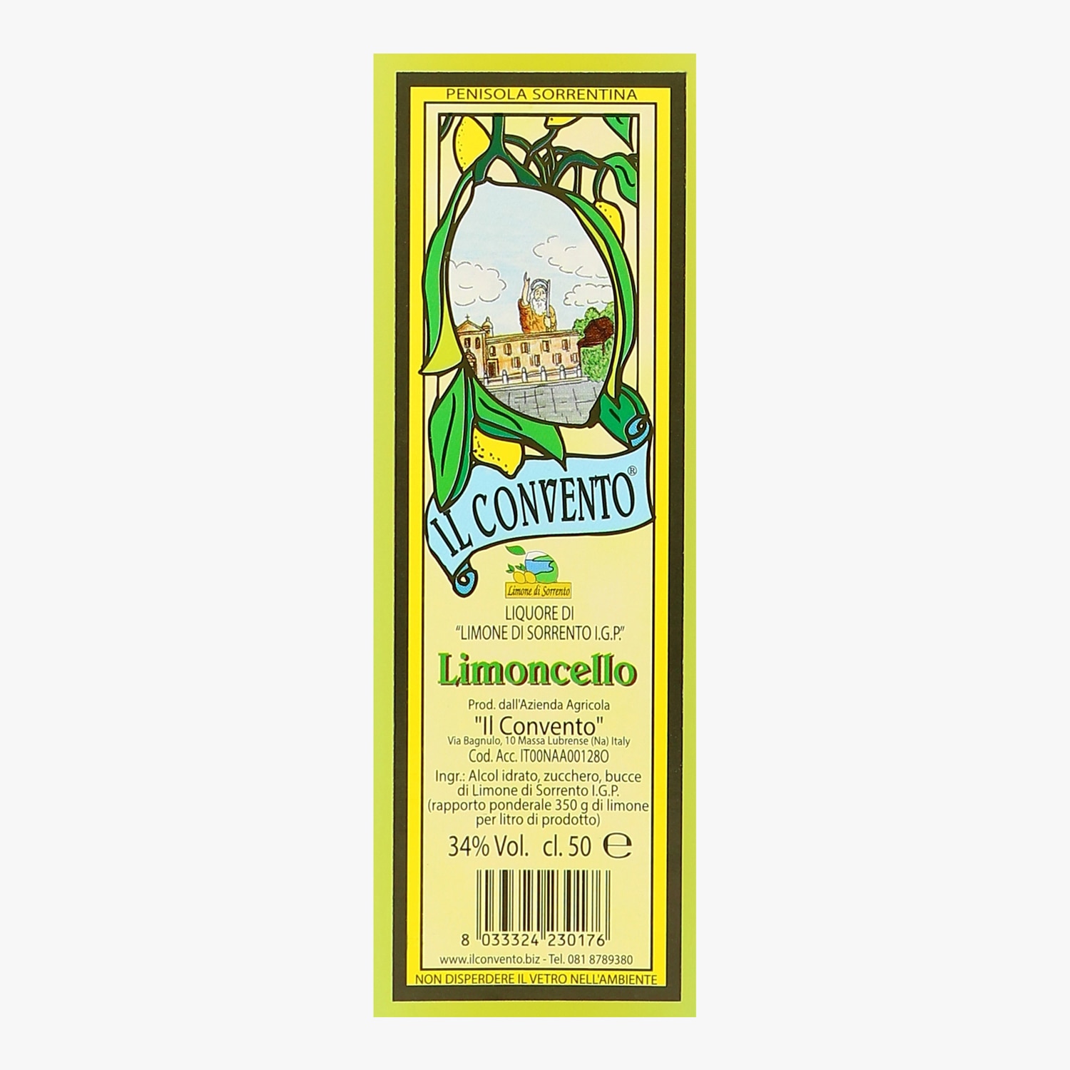 Limoncello 1 L Il Convento 34% liqueur de citrons italienne IGP