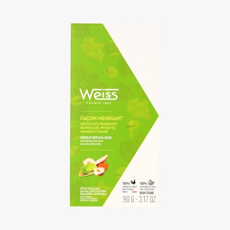 Fa&ccedil;on mendiant aux &eacute;clats craquants de pistache, noisette, amande et raisin - Chocolat noir 64&nbsp;% cacao Weiss