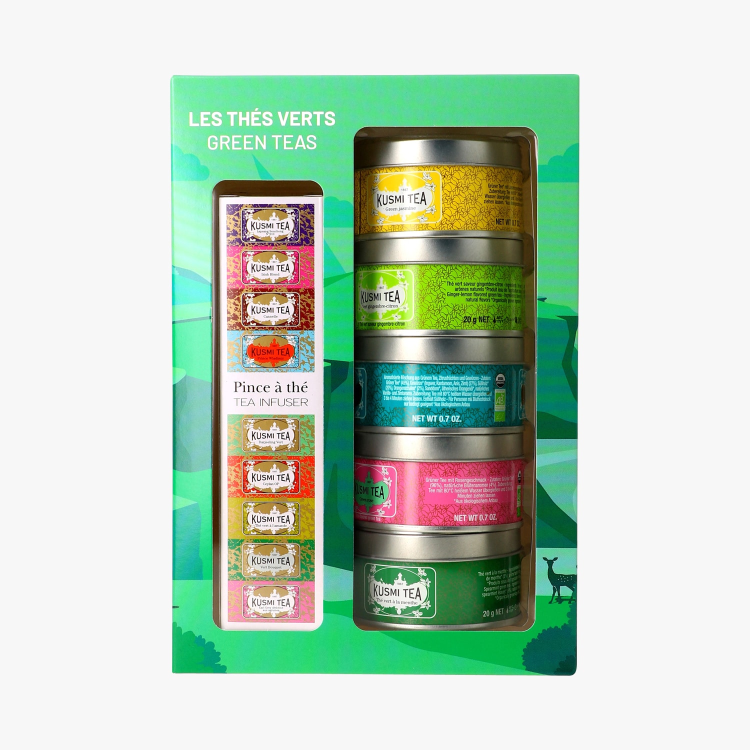 Kusmi Tea Organic Green Teas Gift Set with Tea Tongs
