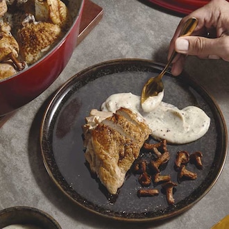 Chapon au champagne et aux girolles, , hi-res title=Chapon au champagne et aux girolles, 