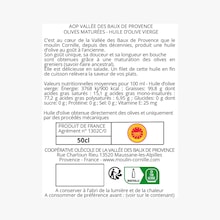 Huile d'olive de la Vall&eacute;e des Baux-de-Provence AOP flacon &eacute;tui &Eacute;dition Centenaire Moulin CORNILLE