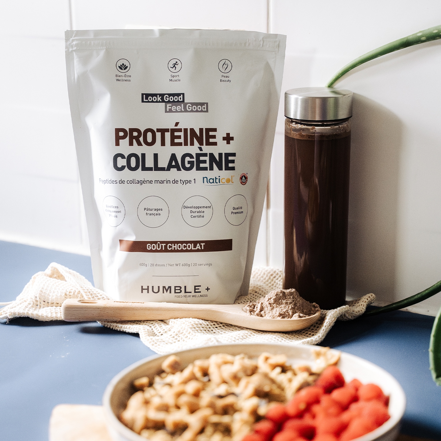 Protéine+ avec des peptides de collagène marin de type I - Saveur chocolat Humble +