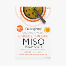 Soupe instantanée biologique au miso blanc, algues, gingembre et curcuma Clearspring