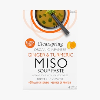 Soupe instantanée biologique au miso blanc, algues, gingembre et curcuma Clearspring