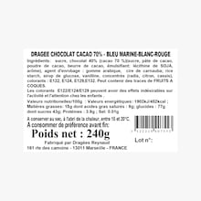 Coffret de dragées au chocolat 70 % - Bleu, blanc, rouge Reynaud