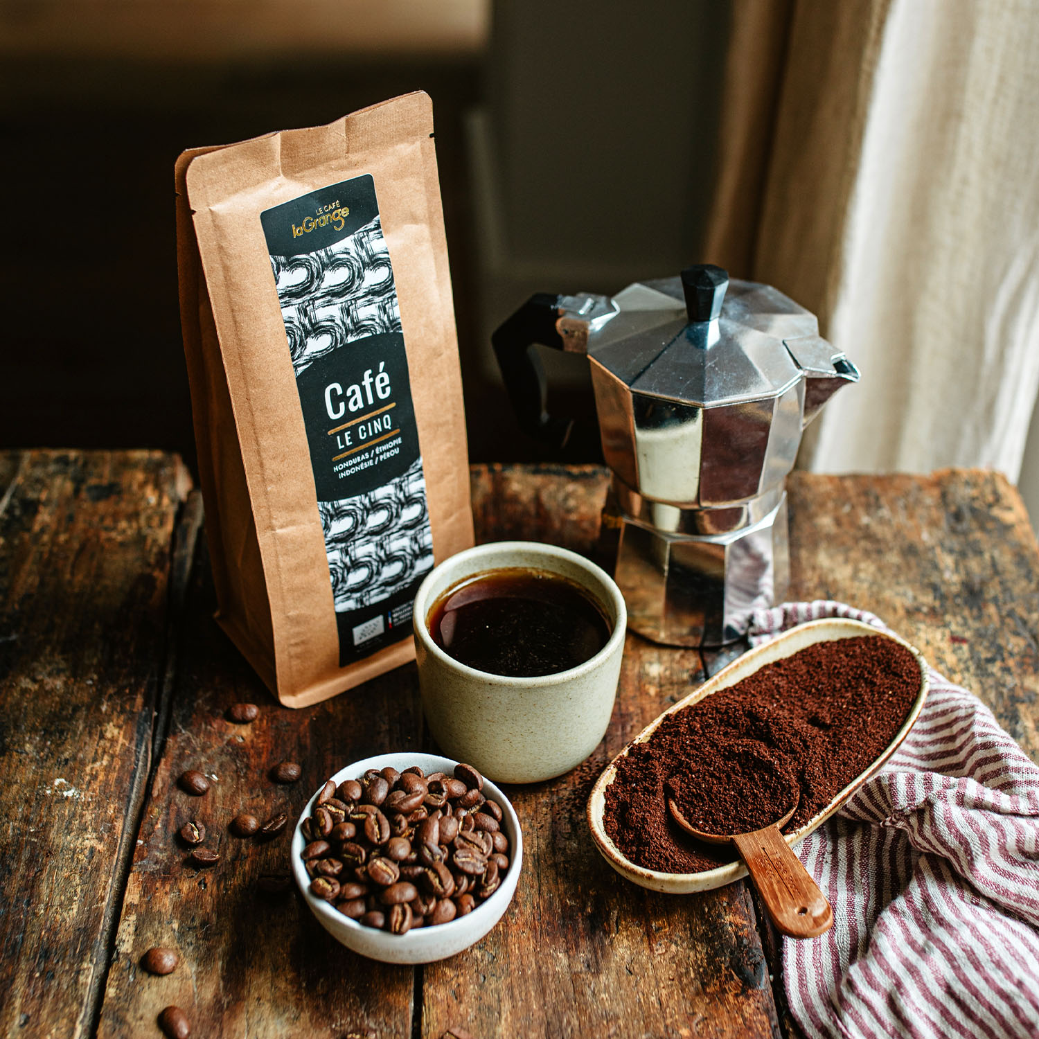 Café en grain - Le cinq - Honduras, Éthiopie, Indonésie, Pérou Maison Lagrange