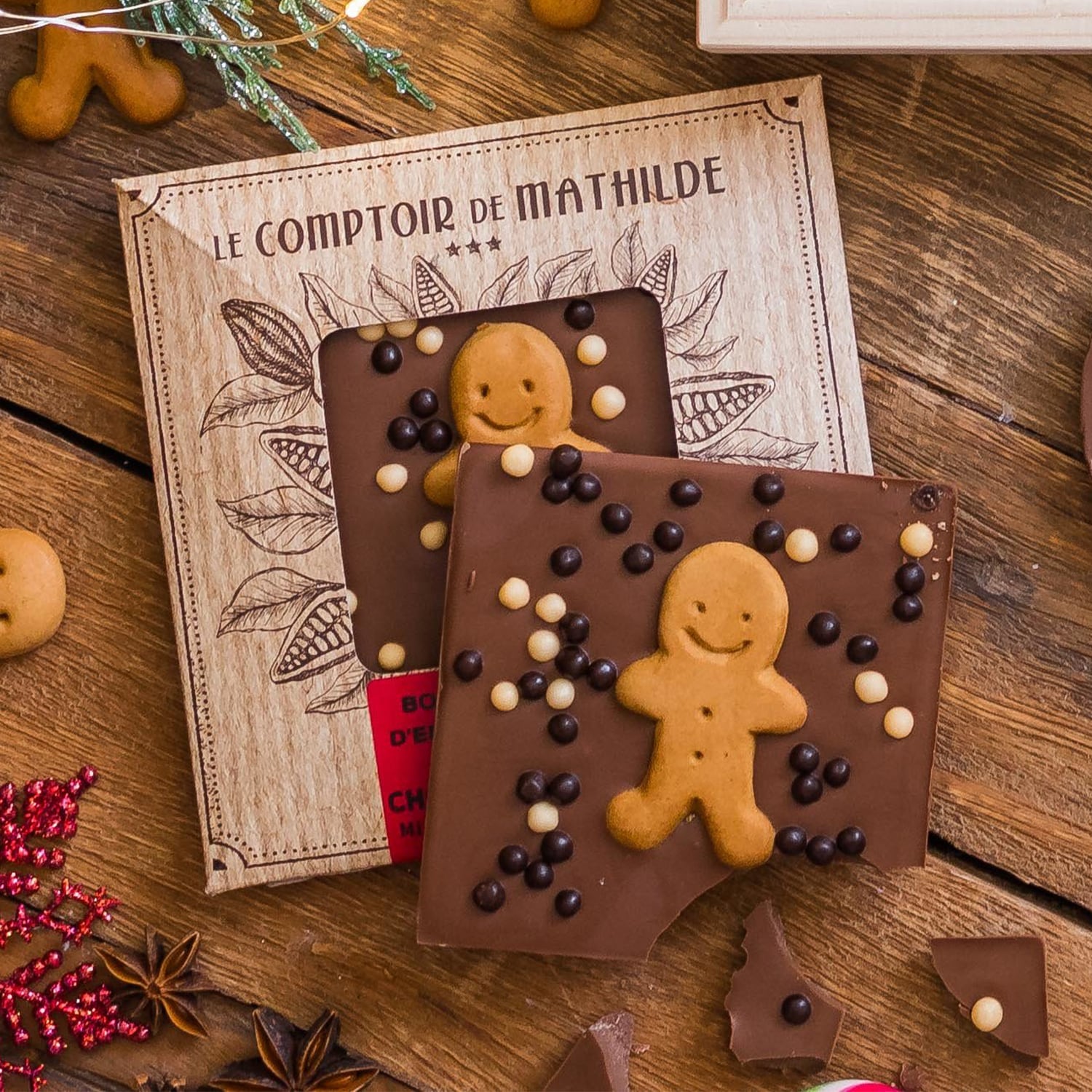 Bonhomme pain d'épices et perles crispy chocolat au lait Le Comptoir de Mathilde