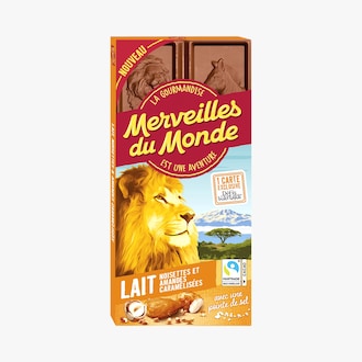 Tablette de chocolat au lait, noisettes et amandes caramélisées Merveilles du monde