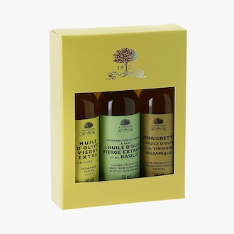 Huiles d'olive, vinaigrette et préparation à base d'huile d'olive et basilic A l'Olivier