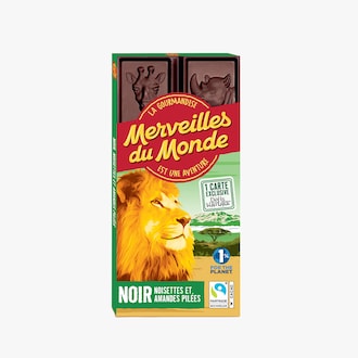 Tablette de chocolat noir, noisettes et amandes pilées Merveilles du monde