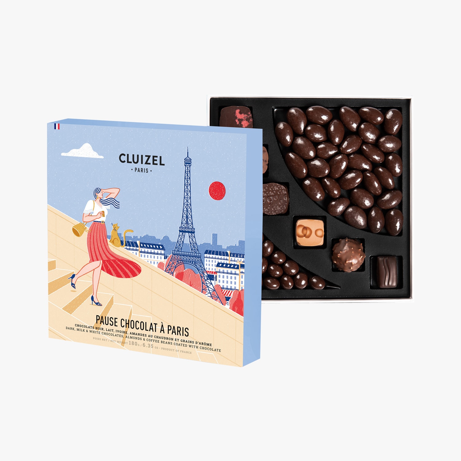 Bonbons de chocolats noir, lait, ivoire, amandes au chaudron Cluizel